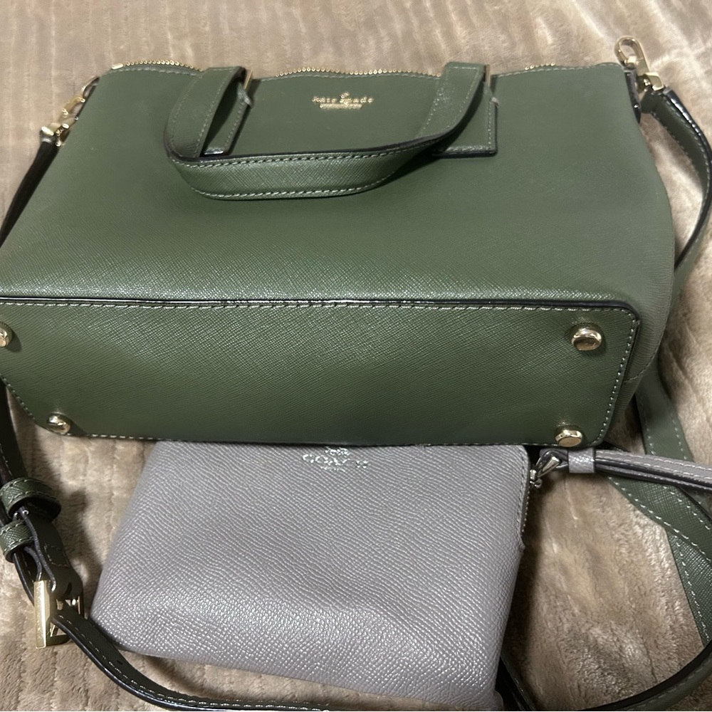 Kate Spade Green and Gray Shoulder Bags with Classic Design